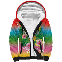 Hawaii Aloha Tropical Leaves and Flower Sherpa Hoodie with Polynesian Art Tattoo Rainbow Color LT03 Unisex Rainbow - Polynesian Pride