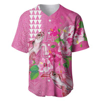 Hawaii Aloha Turtle Hibiscus and Leaves Baseball Jersey with Polynesian and Kakau Tattoos Rose Color LT03 Pink - Polynesian Pride