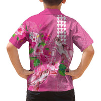 Hawaii Aloha Turtle Hibiscus and Leaves Family Matching Off Shoulder Short Dress and Hawaiian Shirt with Polynesian and Kakau Tattoos Rose Color - Polynesian Pride