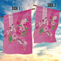 Hawaii Aloha Turtle Hibiscus and Leaves Garden Flag with Polynesian and Kakau Tattoos Rose Color - Polynesian Pride