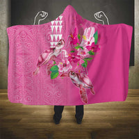 Hawaii Aloha Turtle Hibiscus and Leaves Hooded Blanket with Polynesian and Kakau Tattoos Rose Color LT03 - Polynesian Pride