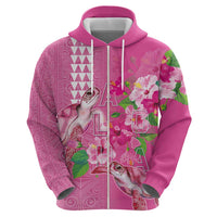 Hawaii Aloha Turtle Hibiscus and Leaves Hoodie with Polynesian and Kakau Tattoos Rose Color - Polynesian Pride