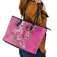 Hawaii Aloha Turtle Hibiscus and Leaves Leather Tote Bag with Polynesian and Kakau Tattoos Rose Color LT03 - Polynesian Pride