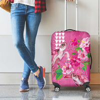 Hawaii Aloha Turtle Hibiscus and Leaves Luggage Cover with Polynesian and Kakau Tattoos Rose Color - Polynesian Pride