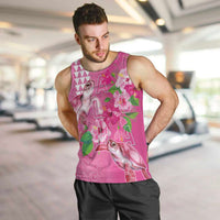 Hawaii Aloha Turtle Hibiscus and Leaves Men Tank Top with Polynesian and Kakau Tattoos Rose Color LT03 Pink - Polynesian Pride