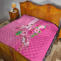 Hawaii Aloha Turtle Hibiscus and Leaves Quilt with Polynesian and Kakau Tattoos Rose Color - Polynesian Pride