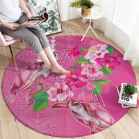 Hawaii Aloha Turtle Hibiscus and Leaves Round Carpet with Polynesian and Kakau Tattoos Rose Color LT03 - Polynesian Pride