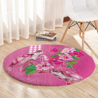 Hawaii Aloha Turtle Hibiscus and Leaves Round Carpet with Polynesian and Kakau Tattoos Rose Color LT03 - Polynesian Pride