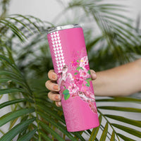 Hawaii Aloha Turtle Hibiscus and Leaves Skinny Tumbler with Polynesian and Kakau Tattoos Rose Color - Polynesian Pride