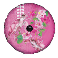 Hawaii Aloha Turtle Hibiscus and Leaves Spare Tire Cover with Polynesian and Kakau Tattoos Rose Color - Polynesian Pride