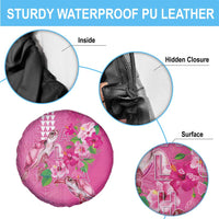 Hawaii Aloha Turtle Hibiscus and Leaves Spare Tire Cover with Polynesian and Kakau Tattoos Rose Color - Polynesian Pride