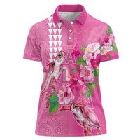 Hawaii Aloha Turtle Hibiscus and Leaves Women Polo Shirt with Polynesian and Kakau Tattoos Rose Color - Polynesian Pride