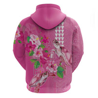 Hawaii Aloha Turtle Hibiscus and Leaves Zip Hoodie with Polynesian and Kakau Tattoos Rose Color - Polynesian Pride