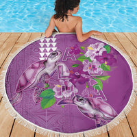 Hawaii Aloha Turtle Hibiscus and Leaves Beach Blanket with Polynesian and Kakau Tattoos Lilac Color - Polynesian Pride