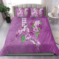 Hawaii Aloha Turtle Hibiscus and Leaves Bedding Set with Polynesian and Kakau Tattoos Lilac Color - Polynesian Pride