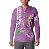 Hawaii Aloha Turtle Hibiscus and Leaves Button Sweatshirt with Polynesian and Kakau Tattoos Lilac Color - Polynesian Pride