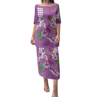 Hawaii Aloha Turtle Hibiscus and Leaves Family Matching Puletasi and Hawaiian Shirt with Polynesian and Kakau Tattoos Lilac Color - Polynesian Pride