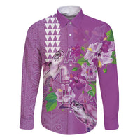 Hawaii Aloha Turtle Hibiscus and Leaves Family Matching Summer Maxi Dress and Hawaiian Shirt with Polynesian and Kakau Tattoos Lilac Color - Polynesian Pride