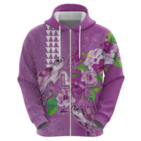 Hawaii Aloha Turtle Hibiscus and Leaves Hoodie with Polynesian and Kakau Tattoos Lilac Color - Polynesian Pride