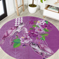 Hawaii Aloha Turtle Hibiscus and Leaves Round Carpet with Polynesian and Kakau Tattoos Lilac Color LT03 Purple - Polynesian Pride