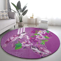Hawaii Aloha Turtle Hibiscus and Leaves Round Carpet with Polynesian and Kakau Tattoos Lilac Color LT03 - Polynesian Pride