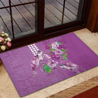 Hawaii Aloha Turtle Hibiscus and Leaves Rubber Doormat with Polynesian and Kakau Tattoos Lilac Color - Polynesian Pride