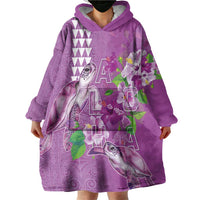 Hawaii Aloha Turtle Hibiscus and Leaves Wearable Blanket Hoodie with Polynesian and Kakau Tattoos Lilac Color - Polynesian Pride