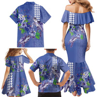 Hawaii Aloha Turtle Hibiscus and Leaves Family Matching Mermaid Dress and Hawaiian Shirt with Polynesian and Kakau Tattoos Denim Color - Polynesian Pride
