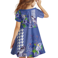 Hawaii Aloha Turtle Hibiscus and Leaves Family Matching Off Shoulder Short Dress and Hawaiian Shirt with Polynesian and Kakau Tattoos Denim Color - Polynesian Pride
