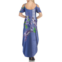 Hawaii Aloha Turtle Hibiscus and Leaves Family Matching Summer Maxi Dress and Hawaiian Shirt with Polynesian and Kakau Tattoos Denim Color - Polynesian Pride