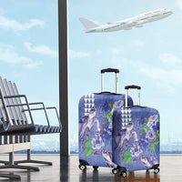 Hawaii Aloha Turtle Hibiscus and Leaves Luggage Cover with Polynesian and Kakau Tattoos Denim Color - Polynesian Pride