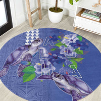 Hawaii Aloha Turtle Hibiscus and Leaves Round Carpet with Polynesian and Kakau Tattoos Denim Color LT03 Blue - Polynesian Pride