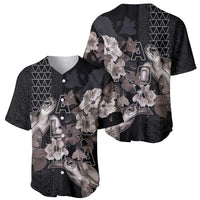 Hawaii Aloha Turtle Hibiscus and Leaves Baseball Jersey with Polynesian and Kakau Tattoos Black Color LT03 - Polynesian Pride