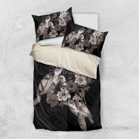 Hawaii Aloha Turtle Hibiscus and Leaves Bedding Set with Polynesian and Kakau Tattoos Black Color - Polynesian Pride