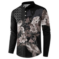 Hawaii Aloha Turtle Hibiscus and Leaves Button Sweatshirt with Polynesian and Kakau Tattoos Black Color - Polynesian Pride