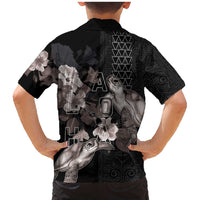 Hawaii Aloha Turtle Hibiscus and Leaves Family Matching Mermaid Dress and Hawaiian Shirt with Polynesian and Kakau Tattoos Black Color - Polynesian Pride