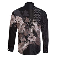 Hawaii Aloha Turtle Hibiscus and Leaves Family Matching Puletasi and Hawaiian Shirt with Polynesian and Kakau Tattoos Black Color - Polynesian Pride