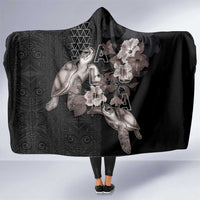 Hawaii Aloha Turtle Hibiscus and Leaves Hooded Blanket with Polynesian and Kakau Tattoos Black Color LT03 One Size Black - Polynesian Pride