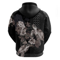 Hawaii Aloha Turtle Hibiscus and Leaves Hoodie with Polynesian and Kakau Tattoos Black Color - Polynesian Pride