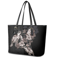 Hawaii Aloha Turtle Hibiscus and Leaves Leather Tote Bag with Polynesian and Kakau Tattoos Black Color - Polynesian Pride