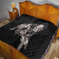 Hawaii Aloha Turtle Hibiscus and Leaves Quilt with Polynesian and Kakau Tattoos Black Color - Polynesian Pride