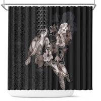 Hawaii Aloha Turtle Hibiscus and Leaves Shower Curtain with Polynesian and Kakau Tattoos Black Color LT03 Black - Polynesian Pride