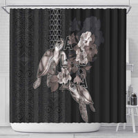 Hawaii Aloha Turtle Hibiscus and Leaves Shower Curtain with Polynesian and Kakau Tattoos Black Color LT03 - Polynesian Pride