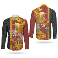 Papua New Guinea Independence Day Couples Matching Short Sleeve Bodycon Dress and Long Sleeve Button Shirt Birds-of-Paradise Melanesian Tattoos Tropical Plants