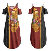 Papua New Guinea Independence Day Couples Matching Summer Maxi Dress and Long Sleeve Button Shirt Birds-of-Paradise Melanesian Tattoos Tropical Plants