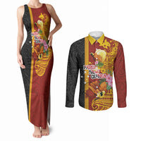 Papua New Guinea Independence Day Couples Matching Tank Maxi Dress and Long Sleeve Button Shirt Birds-of-Paradise Melanesian Tattoos Tropical Plants