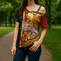 Papua New Guinea Independence Day Cross Shoulder Shirt Birds-of-Paradise Melanesian Tattoos Tropical Plants