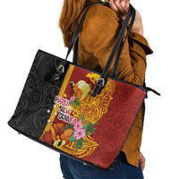 Papua New Guinea Independence Day Leather Tote Bag Birds-of-Paradise Melanesian Tattoos Tropical Plants