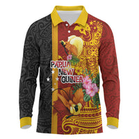 Papua New Guinea Independence Day Long Sleeve Polo Shirt Birds-of-Paradise Melanesian Tattoos Tropical Plants