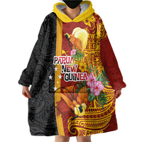Papua New Guinea Independence Day Wearable Blanket Hoodie Birds-of-Paradise Melanesian Tattoos Tropical Plants